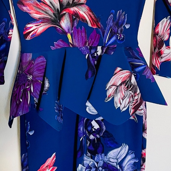 CHIARA BONI LA PETITE ROBEFloral High-Neck Long-Sleeve Peplum Dress Size 42(6) - Picture 4 of 7